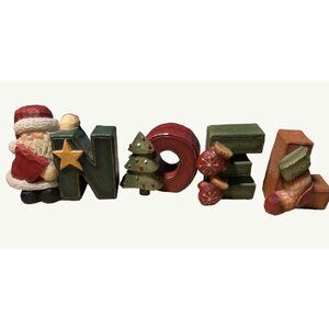 Hand-Painted Wooden NOEL Christmas Decor Santa Tree & Gifts